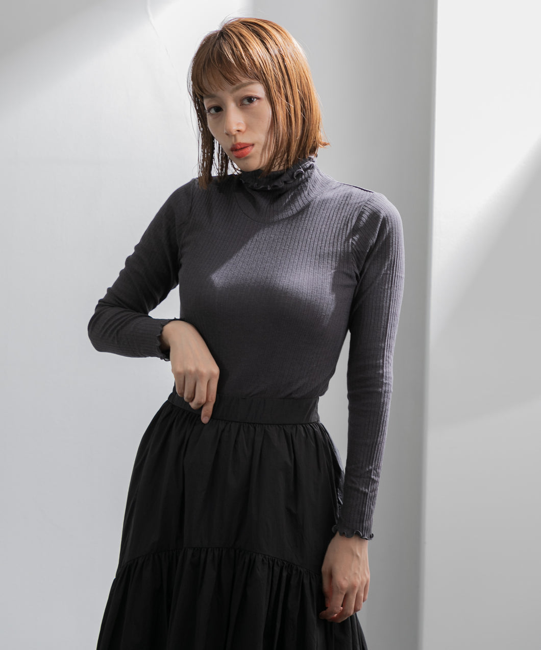 【WOMEN】Sacre リブタートルネック長袖シャツ In your shirts